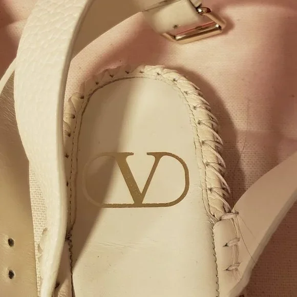 Valentino Rockstud Rolling Ankle Wrap Espadrille Flats 35 Light Ivory